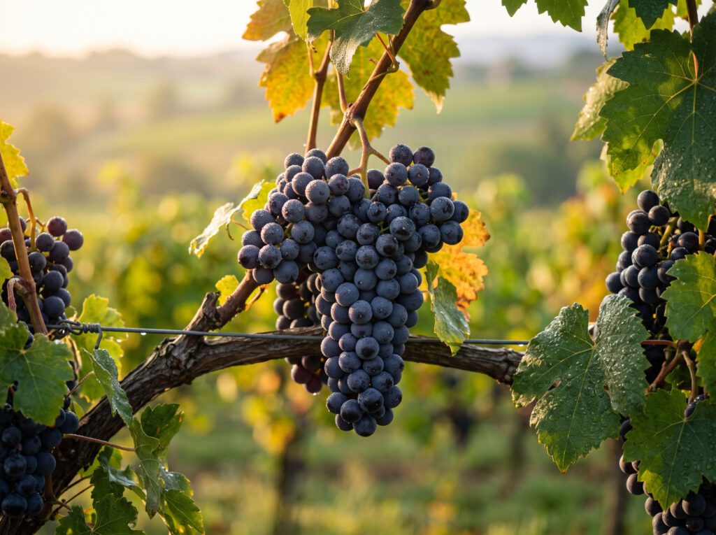 Ripe red wine grapes on the vine
